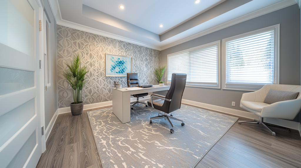 office space with recessed lighting