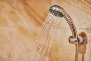 Showerhead in bathroom.